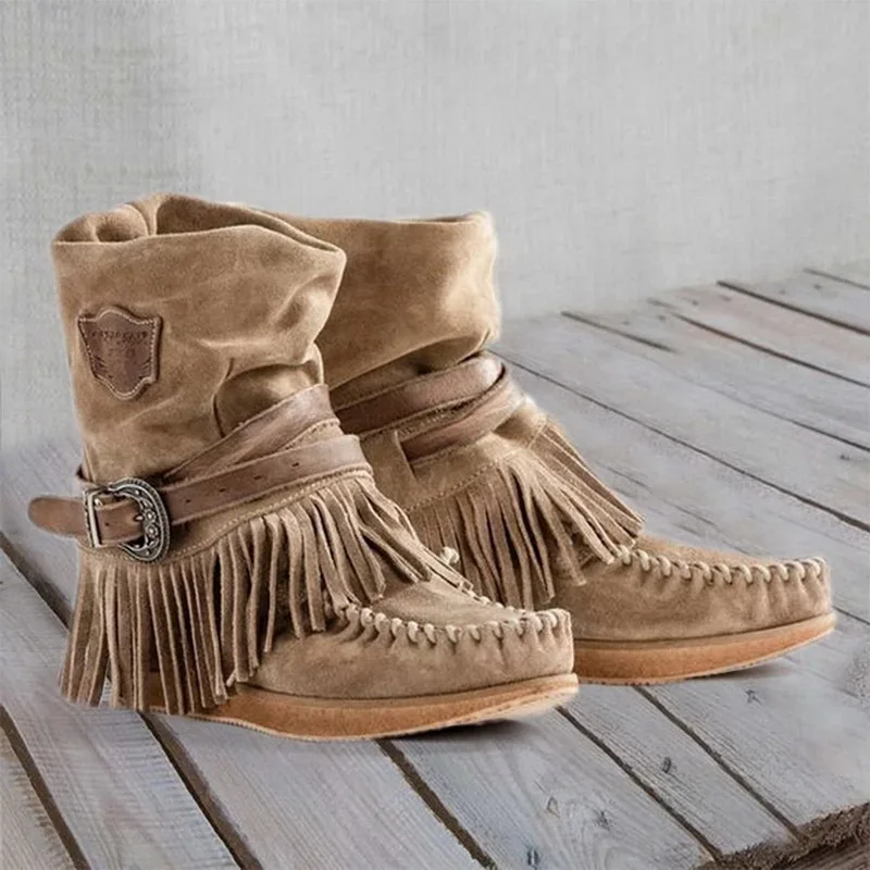 Botas TUOLU para Mujer invierno Retro moda flecos nuevas Botas de estilo  británico tubo corto borla escarchada Mujer 2019|Botas hasta el tobillo| -  AliExpress