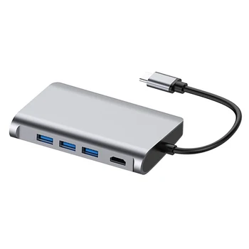 

8 in 1 USB Hub to Type C Data Hub with 8-Port 3 USB 3.0 + 4K HDMI + Micro-SD + SD + Type C PD +RJ45 Gigabit Ethernet Ports