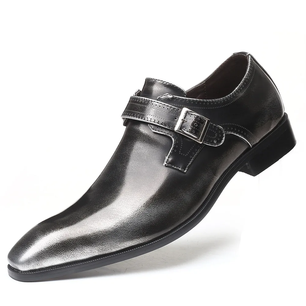 

Italian Fashion Men Black Brown Dress Shoes Genuine Leather Slip On Man Formal Suit Footwear with Buckle