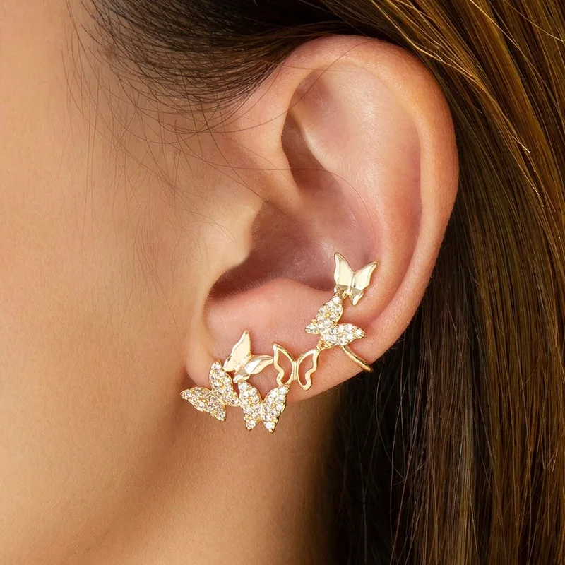 Nuevo lindo mariposa Clip de oreja aretes para las mujeres de lujo de diseño de joyería de calidad de diamantes de imitación-encuentro caliente