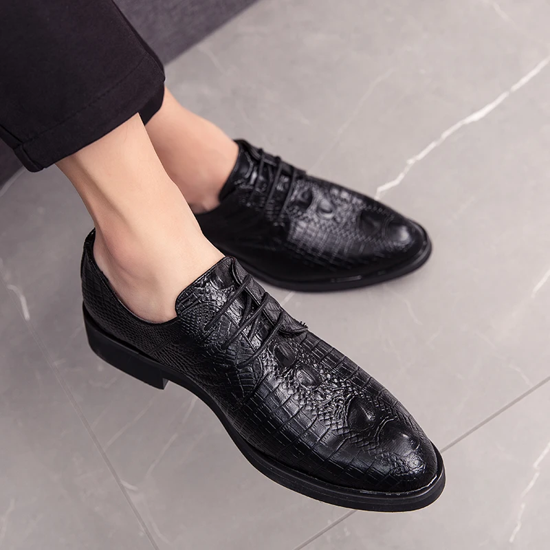 

Mens Pointed Toe Business Dress Shoes Luxury Brand Men Classic Derby Gentleman Shoes Wedding Office Dinner Formal Shoes Men VI