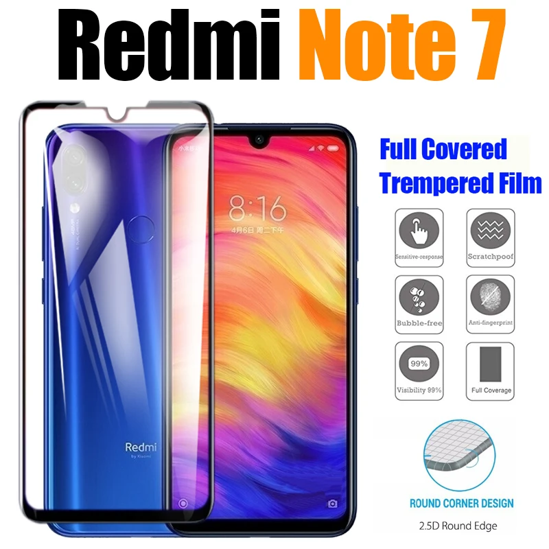 

For xiaomi redmi note 7 protective glass redme note7 tempered glas ksiomi remi not7 armored sheet full cover screen protector 9h
