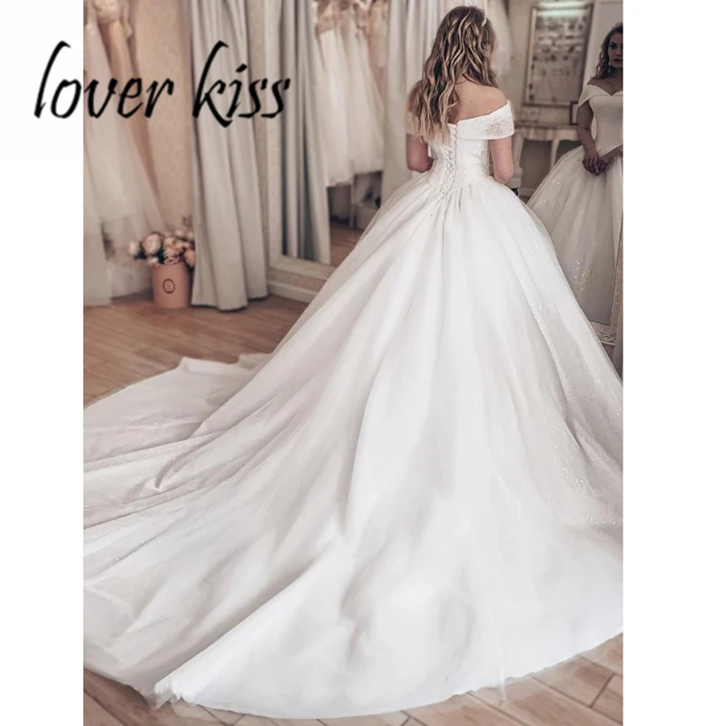 Lover Kiss Vestido Noiva Блестящие кристаллы для свадебного платья с плеча Свадебное бальное платье роскошное Brautkleid Robe de Mariage