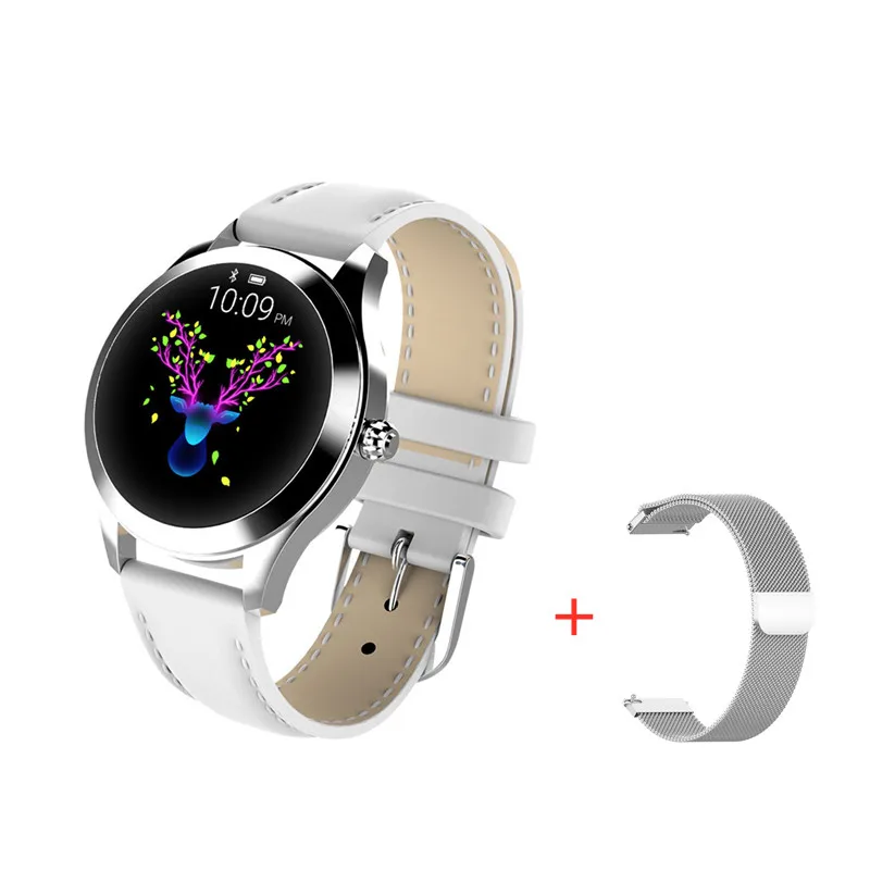 add steel strap KW10 Модные Смарт-часы для женщин IP68 Водонепроницаемый мониторинг сердечного ритма Bluetooth smartwatch для Android IOS фитнес-браслет для девочек - Цвет: add steel strap