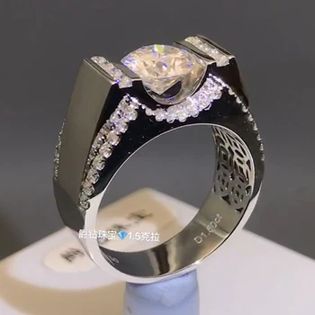 

1 Carat 18K White Gold Moissanite Diamond Luxury Ring Round Men Wedding Party Engagement Anniversary Ring Men 1 Ct VVS D Color