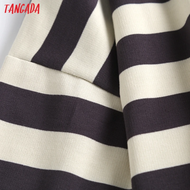 Tangada Women High Quality Striped Print Sweatshirts Oversize Long Sleeve O Neck Loose Pullovers Female Tops 6D42