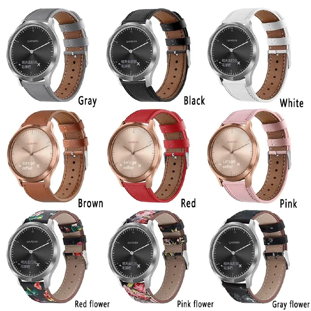 Ремешок из натуральной кожи для смарт-часов Garmin Vivomove HR Цветочная повязка