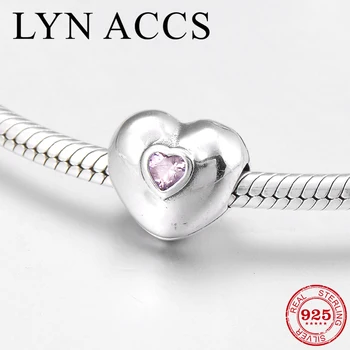 

Sweet Pink CZ heart shape 925 Sterling Silver DIY gift fine clips Lock beads Fit Original European Charm Bracelet Jewelry making