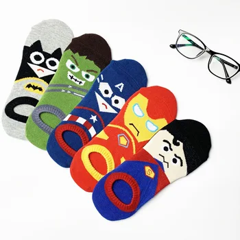 

Marvel Sock Anime Mens Socks Patchwork Black Unisex Boat Casual Cotton Sox Adult Summer Cartoon Skarpetki Batman Captain America