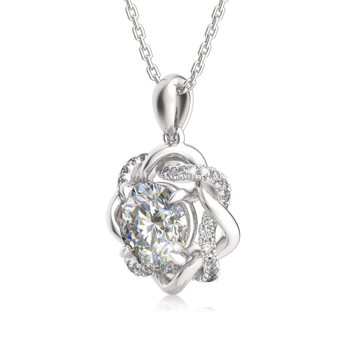 Vintage 925 Sterling Silver 3ct Round Moissanite VVS1 Gemstone Sun Pendant Necklace For Women Engagemet  Fine Jewelry