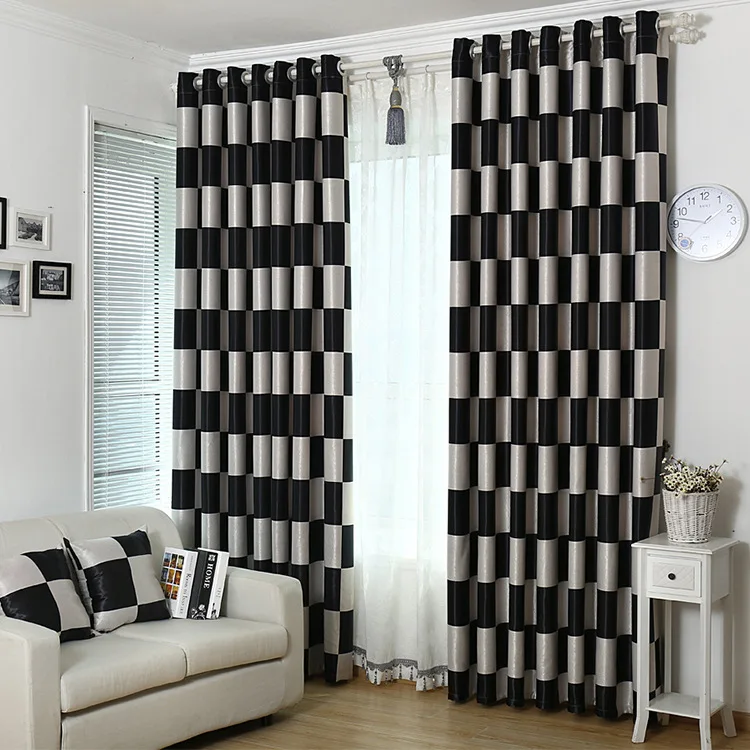 

Double-sided Jacquard with Black and White Checkers for Thickening and Shading Curtains for Living Dining Room Bedroom.