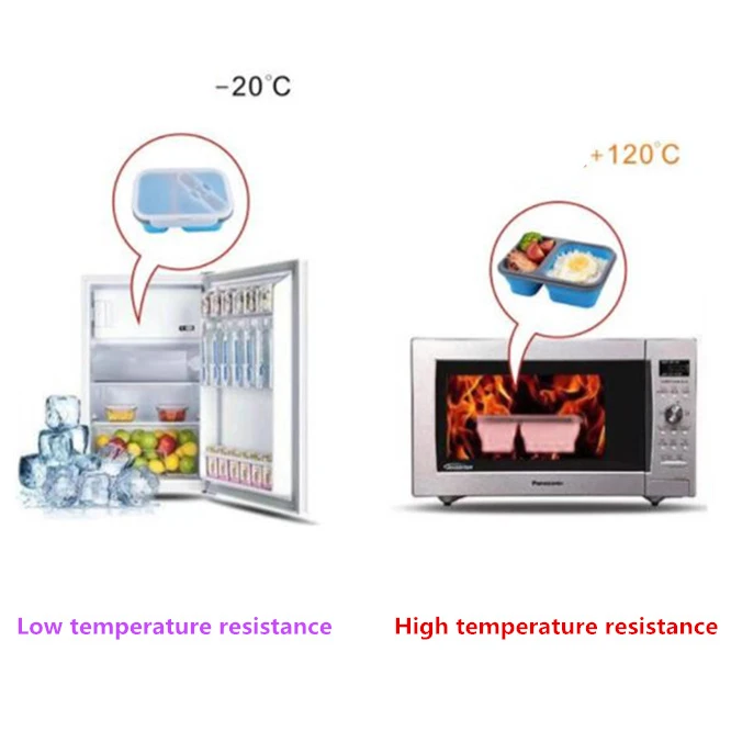 High-quality 2 Cells Silicone Collapsible Portable Folding Lunch Box Microwave Oven Bowl Food Storage Lunch Container Lunchbox