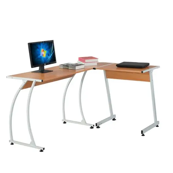 

L-Shaped Durable E1 15MM Chipboard & 0.7mm Steel Arc Legs Splicing Computer Desk for teachers students or businessmen Wood Color