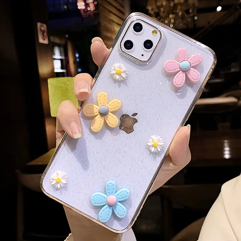 flowers Lovebay 3D Цветы блеск чехол для телефона для iPhone 11 Pro 7 8 6 6s Plus X XR XS Max прозрачный Блестящий Мягкий ТПУ силиконовый чехол - Цвет: flowers