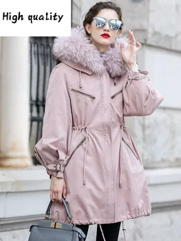 Kaufen Weibliche Echt 2020 Kaninchen Liner Parka Winter Mantel Frauen WaschbÀren Pelz Kragen Warme Jacken Manteau Femme MY4185