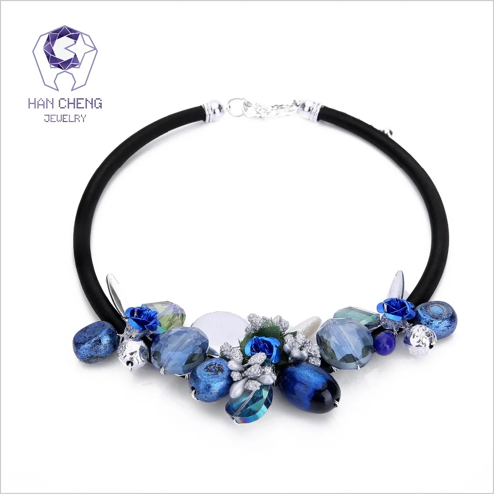 

HanCheng Fashion Rope Bohemian Flower Beads Gem Created Crystal Choker Necklace Women Necklaces Statement Collar jewelry bijoux