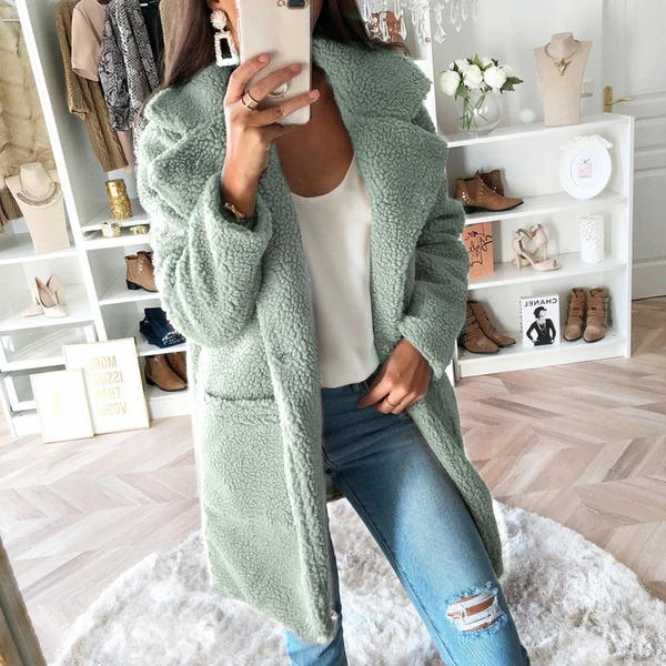 

Elegant Faux Fur Coat Women 2019 Autumn Winter Zipper Fur Jacket Female Plush Overcoat Pocket Lapels Casual Teddy Coat Outwear