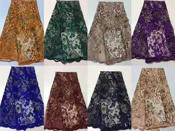 

2020 African French Tulle Lace Fabric Embroidery African Multicolors Lace Fabric With Sequins For Nigeria Wedding Party Dresses