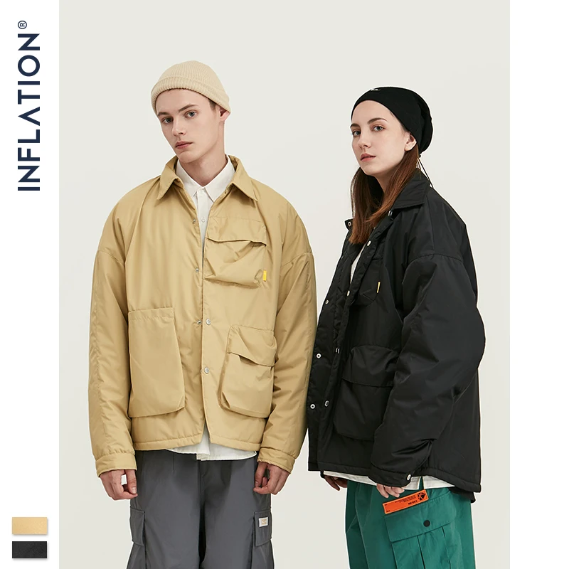 

INFLATION Stitching Pockets Winter Jacket Men Streetwear Loose Fit Button Coat Men 2019 Winter Fashion Jacket parka hombre 9752W
