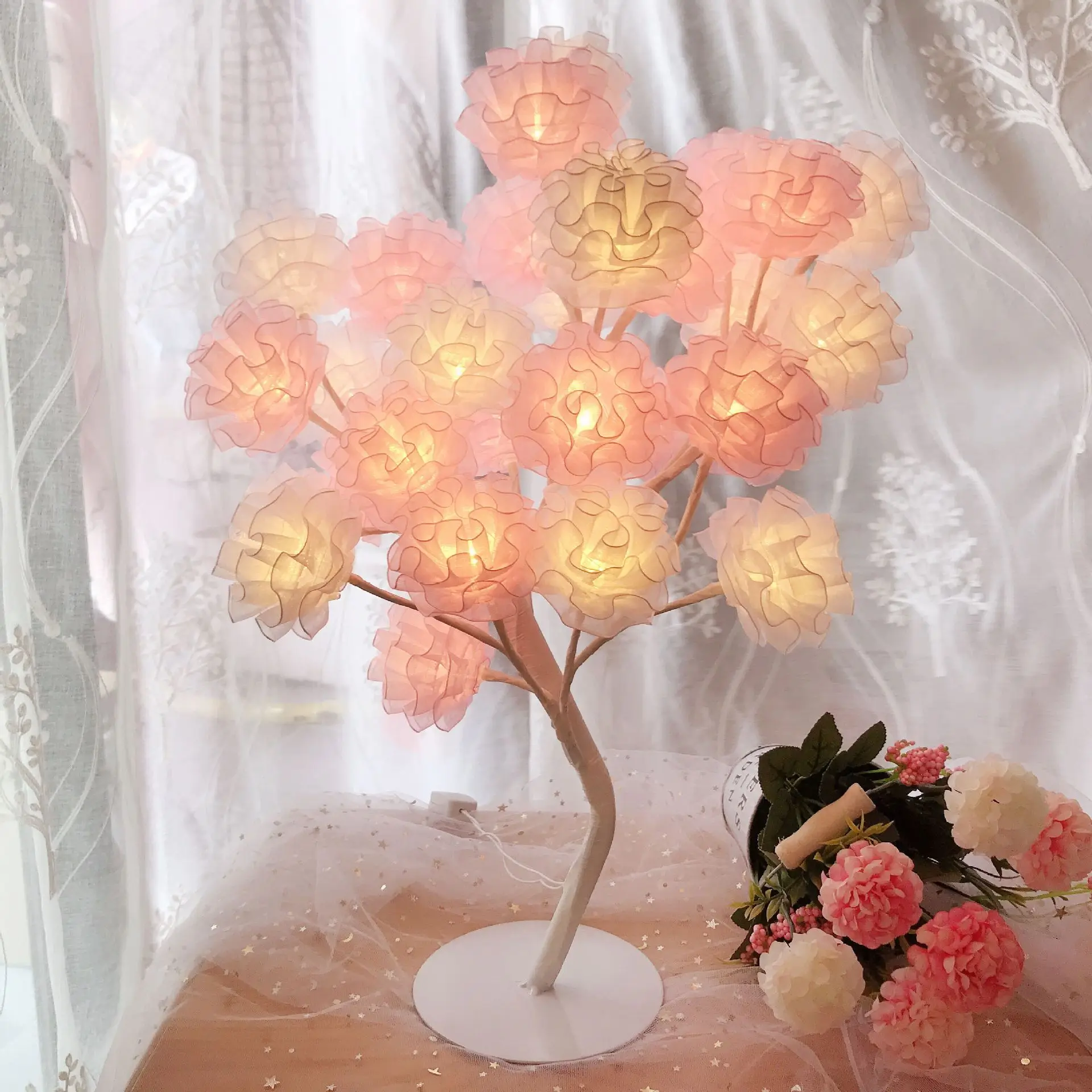 

Wholesale Led xue sha hua Creative Lamp Girls Heart Network Red Ins Decorative Room Ball Ice Silk Lace Small Night Light