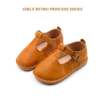 

Spring new retro girls leather shoes genuine leather oil wax princess single shoes matte flat small girls shoes