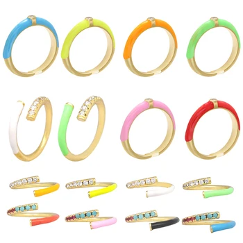 CALIENTE PRECIO ❤️ Anillo de oro esmaltado para mujer, neón de Color verde, amarillo, fluorescente, Circonia cúbica, en capas, boda, compromiso, ajustable, apilable - discount item 68% OFF Joyas y complementos