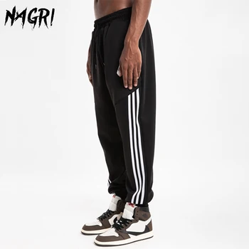 

NAGRI Men Sports Running Pants Sportswear Loose Casual Gym Trousers Side Stripe Joggers Fitness Workout Sweatpants