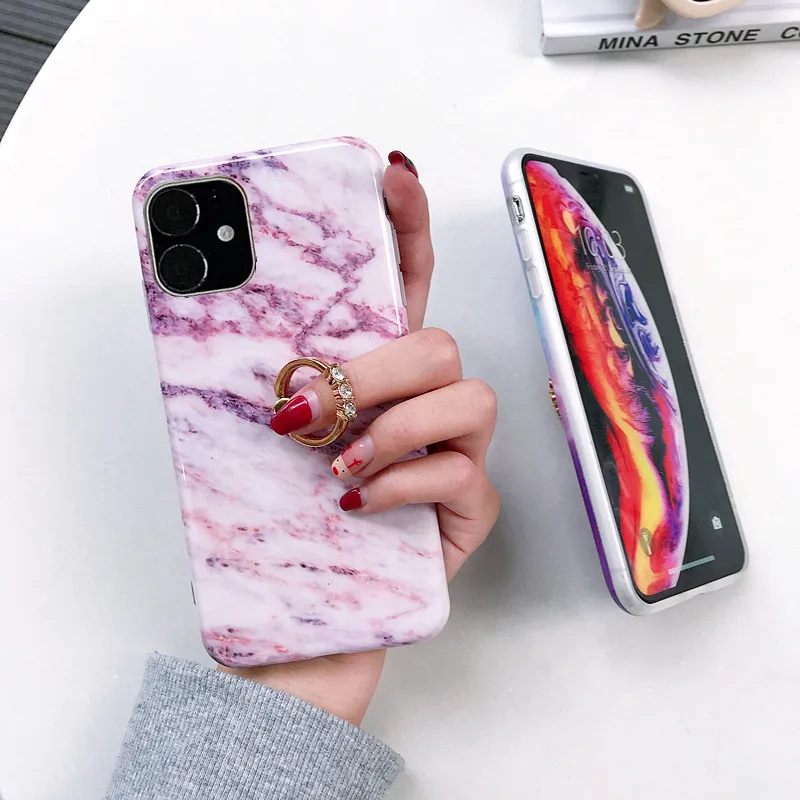 10 шт роскошный мраморный чехол для телефона со стразами для iPhone 11 Pro XR XS max Kickstand кольцо Пряжка Крышка