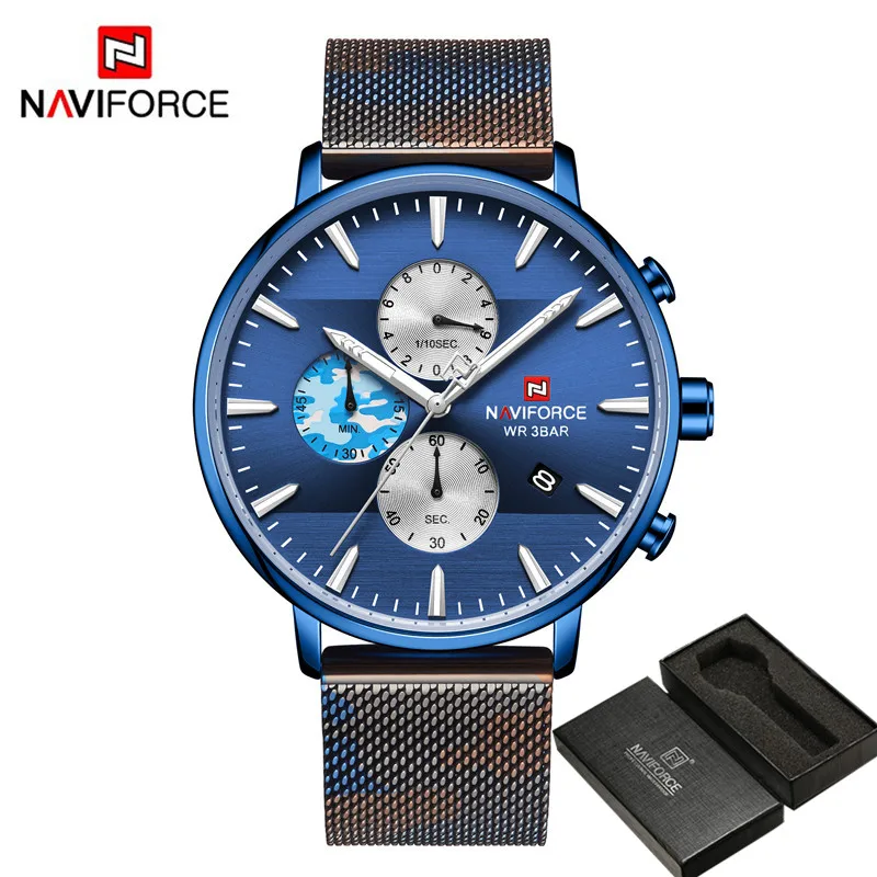 NAVIFORCE мужские наручные часы спортивные хронограф мужские часы лучший бренд класса люкс Военный бизнес из нержавеющей стали кварцевые мужские часы 9169 - Цвет: NA916901 with box