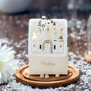 

50pcs Modern Elegant Event Party Supplies Golden Castle Ribbon Paper Wedding Decoration Laser Birthday Favors Hand Candy Box