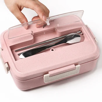 

TUUTH Microwave Lunch Box Wheat Straw Dinnerware Food Storage Container Children Kids School Office Portable Bento Box