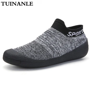 

TUINANLE Women Shoes Stretch Fabric Fashion Slip on Sock Shoes Female Mesh Black Sneakers Flat Casual Loafers Tenis Feminino