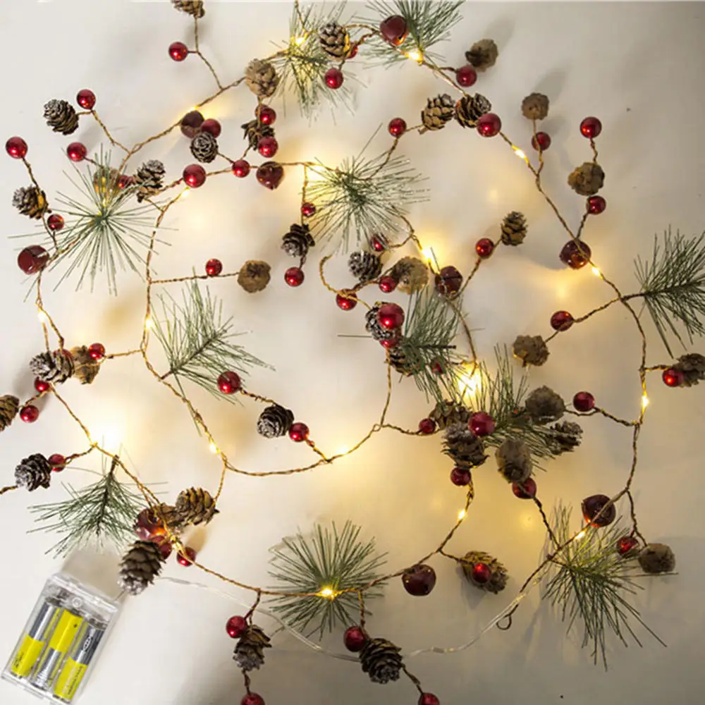 

1PCS Red Berry Christmas Garland Lights LED Copper Fairy Lights Pinecone String Lights For Xmas Holiday Tree And Home Decoration