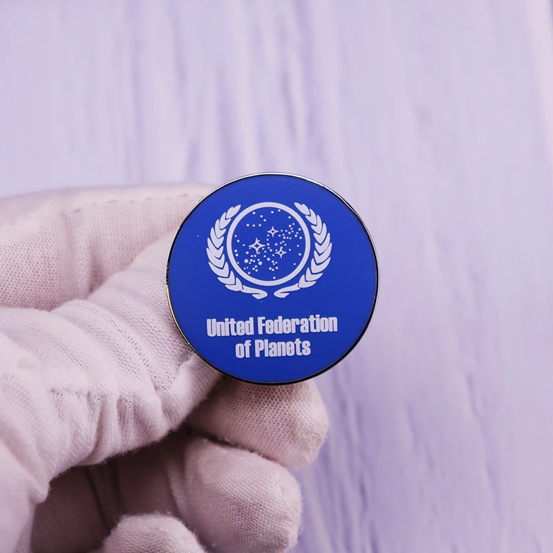 United Federation Of Planets Pin Star Trekkkk Brooch Blue Button 