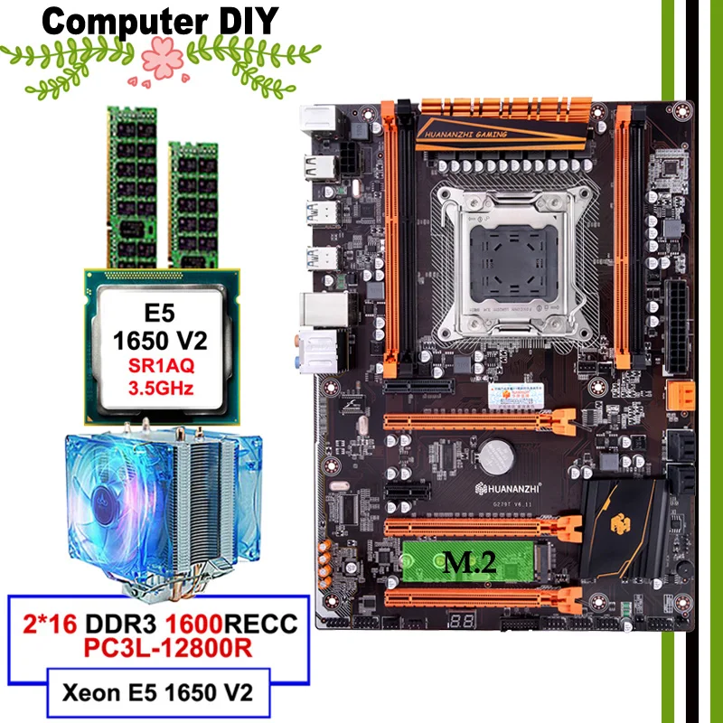 ^Cheap Best seller HUANANZHI deluxe X79 LGA2011 motherboard with M.2 SSD slot mobo with CPU Xeon E5 1650 V2 with cooler RAM 32G(2*16G)