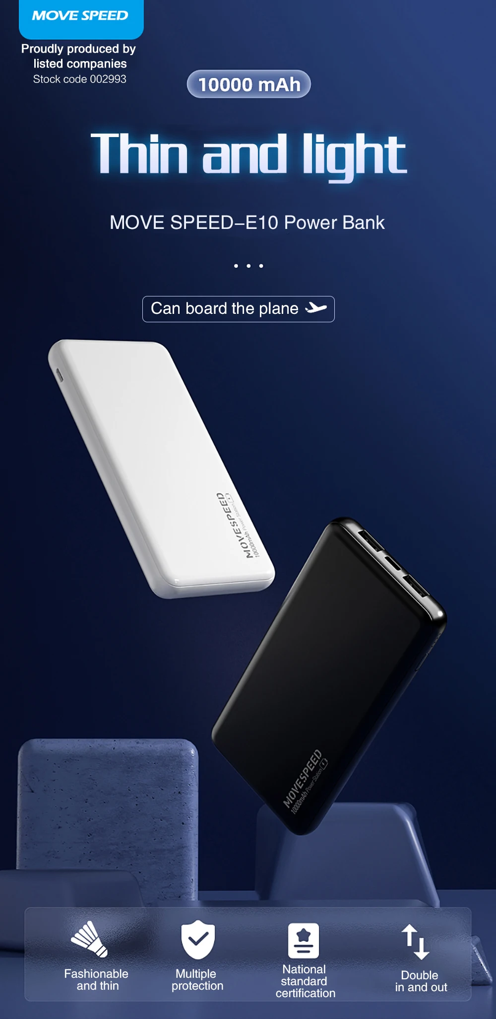 MOVE SPEED Fast Charging 10000mAh Power Bank Dual Input Output Can be Carried on the Plane for XIAOMI iPhone12 11 Max 8 HUAWEI smart power bank