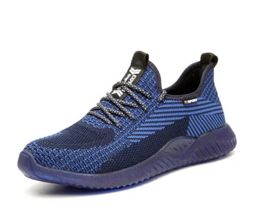 Blue safety shoes Дропшиппинг, непромокаемая обувь для мужчин и женщин, воздухозащитные сапоги со стальным носком, прокалываемые кроссовки, дышащая Рабочая обувь - Цвет: Blue safety shoes
