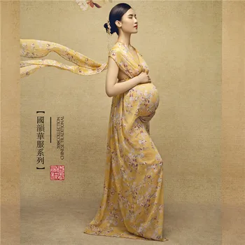 

Chiffon Maternity Photo Maxi Gown Dress Pregnant printing Dress Floral maternity Clothes Photography Props
