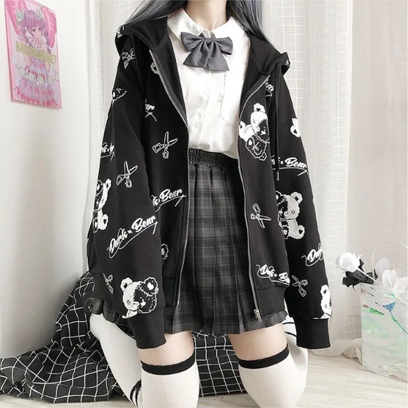 Hoodie Jacket Velvet Clothes Gothic Coat Sweatshirt Women Long-Sleeve Autumn Plus Preppy