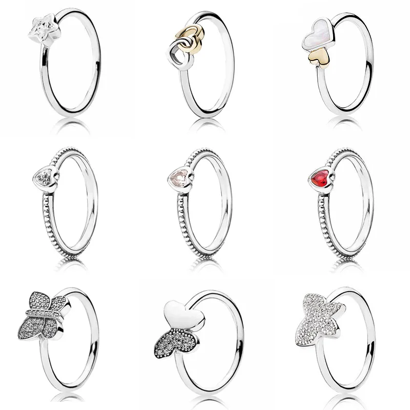 

Entwined Hearts Future Butterfly Ring With Crystal 925 Sterling Silver Signature Ring For Women Wedding DIY Europe Jewelry