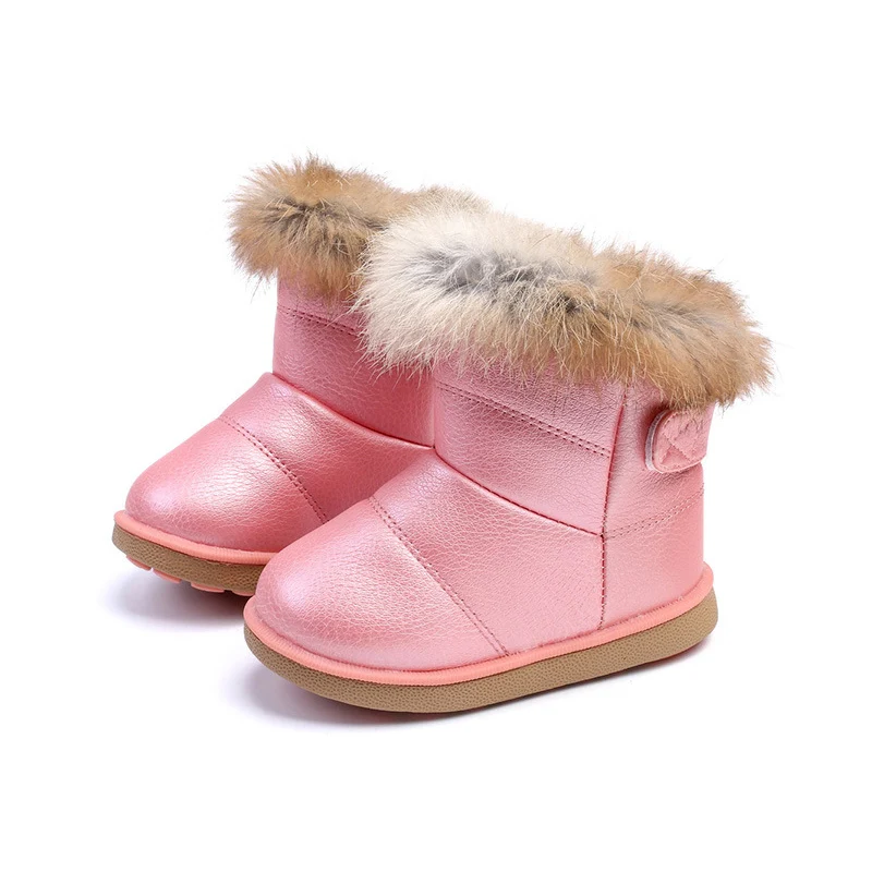 Обувь для новорожденных; однотонные плюшевые зимние теплые детские младенческие сапоги для снега; нескользящая зимняя обувь для маленьких девочек и мальчиков - Цвет: Pink