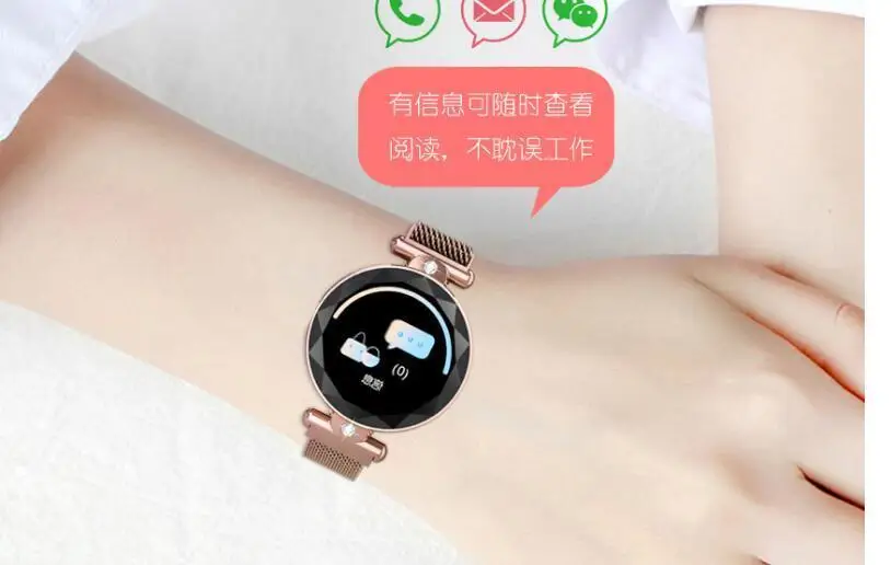Baratos Reloj inteligente S886 a la moda para mujer, reloj con ritmo cardíaco, rastreador de Fitness, pulsera inteligente Bluetooth impermeable para mujer.