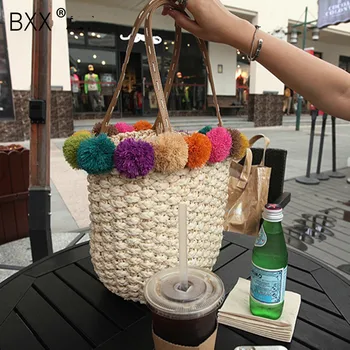 

[BXX] 2020 Summer Top Handbags Women Straw Bag Female Colorful Beach Bags Woman Designer Casual Totes Ladies Vintage HN561