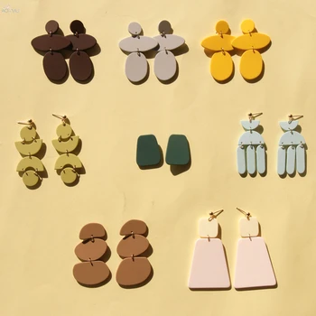 

AOMU 2020 Korea Chic Geometric Irregular Round Square Colorful Spray Paint Acrylic Tassel Earrings for Women Jewelry Gifts