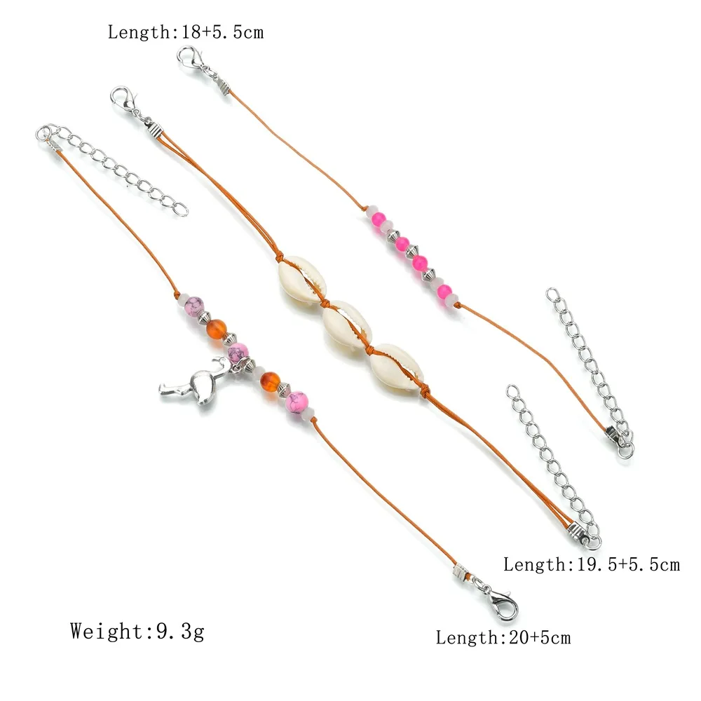 

Europe And America New Style Anklet Retro Creative Shell Flamingo Pendant Pink Pearl Anklet Set Three-piece Set