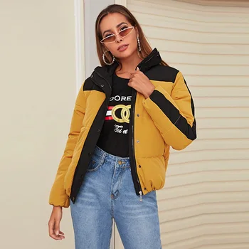 

2019 new cotton one color contrast coat female Europe and the United States thickening long section ladies cotton clothes