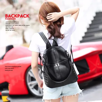 

Women's Leather Backpack Handbag Soft Face Fashion Retro College Backpack ladies Zipper Pocket Elegant solid Backpack for Women