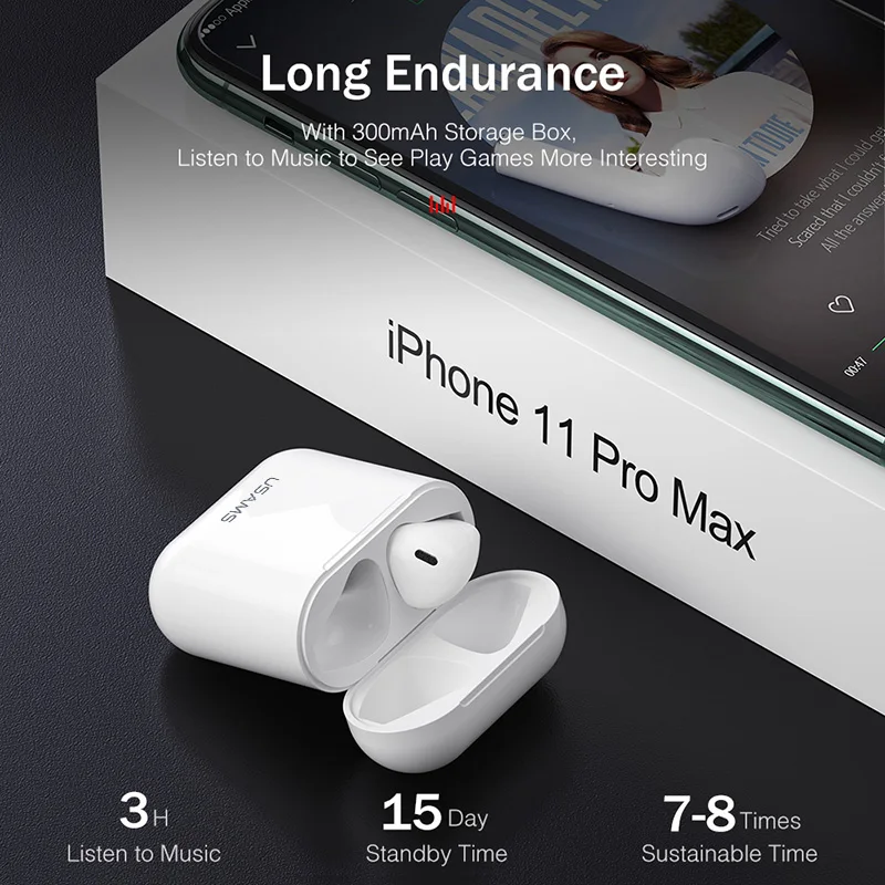 USAMS беспроводные Bluetooth наушники для iPhone Xiaomi Huawei i12 TWS портативные мини с