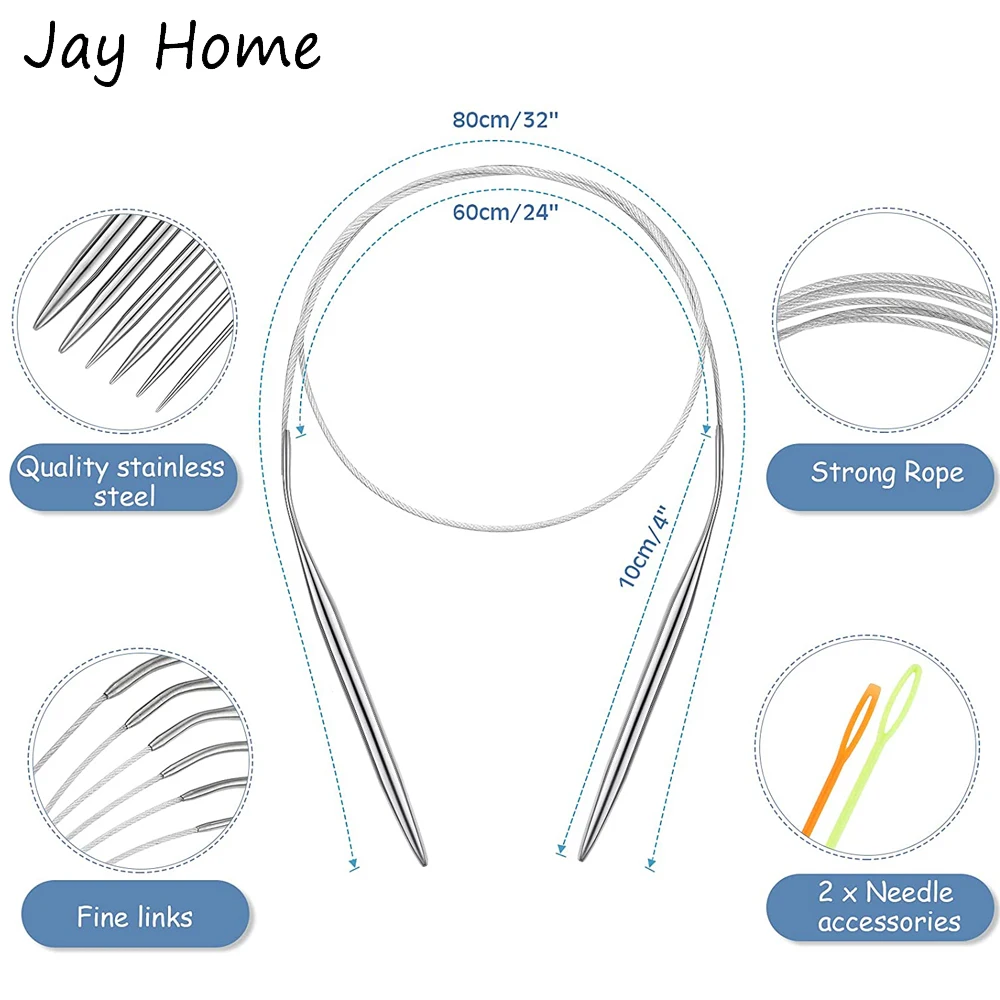 Stainless Steel Circular Knitting Needles Sets 11PCS 32 Inch 1.5-5MM Double Pointed Crochet Hook Socks Weave Knitting Set knitting needles,crochet kit,crochet hooks,knitting supplies,crochet needles,knitting craft supplies,knitting loom,knitting machine