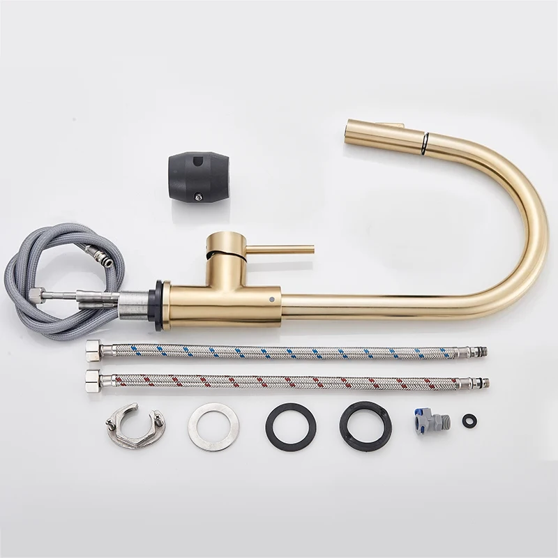 Kitchen Faucets Luxury Brushed Gold Kitchen Wash Basin Faucet Hot Cold Mixer Tap 360&deg; Rotating Spout Deck Mount Two Outlet Modes